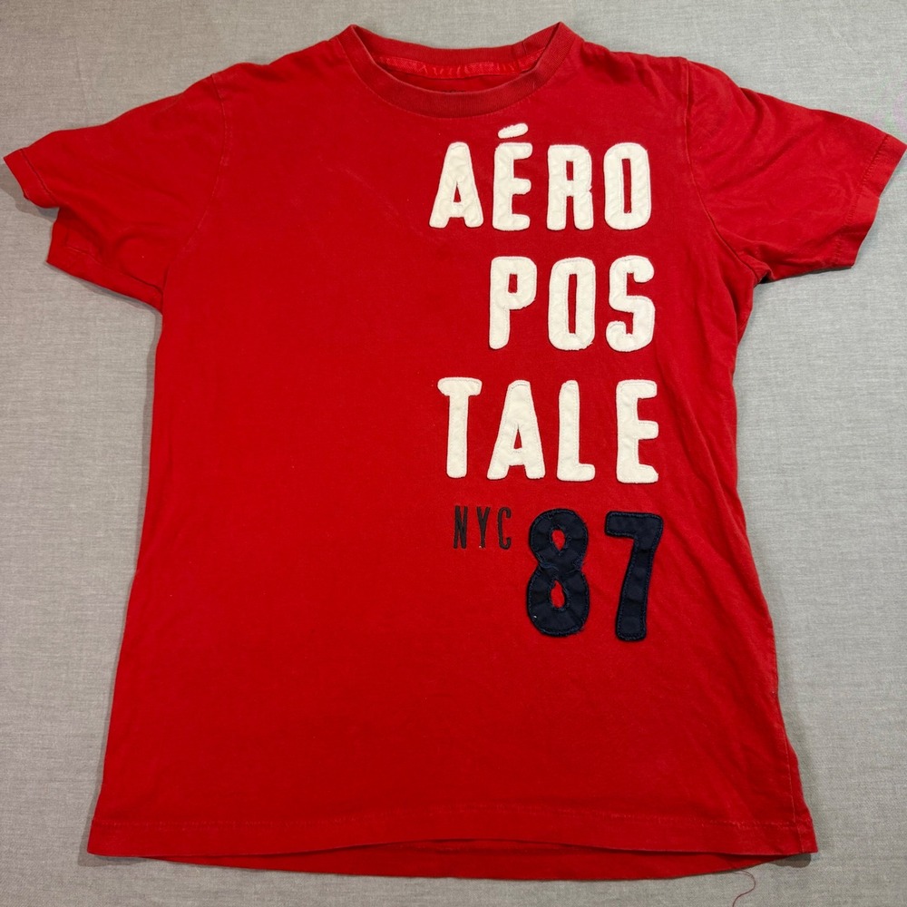 Aeropostale Graphic T-Shirt Mens Medium Red Excellent Applique NYC 87 Tee